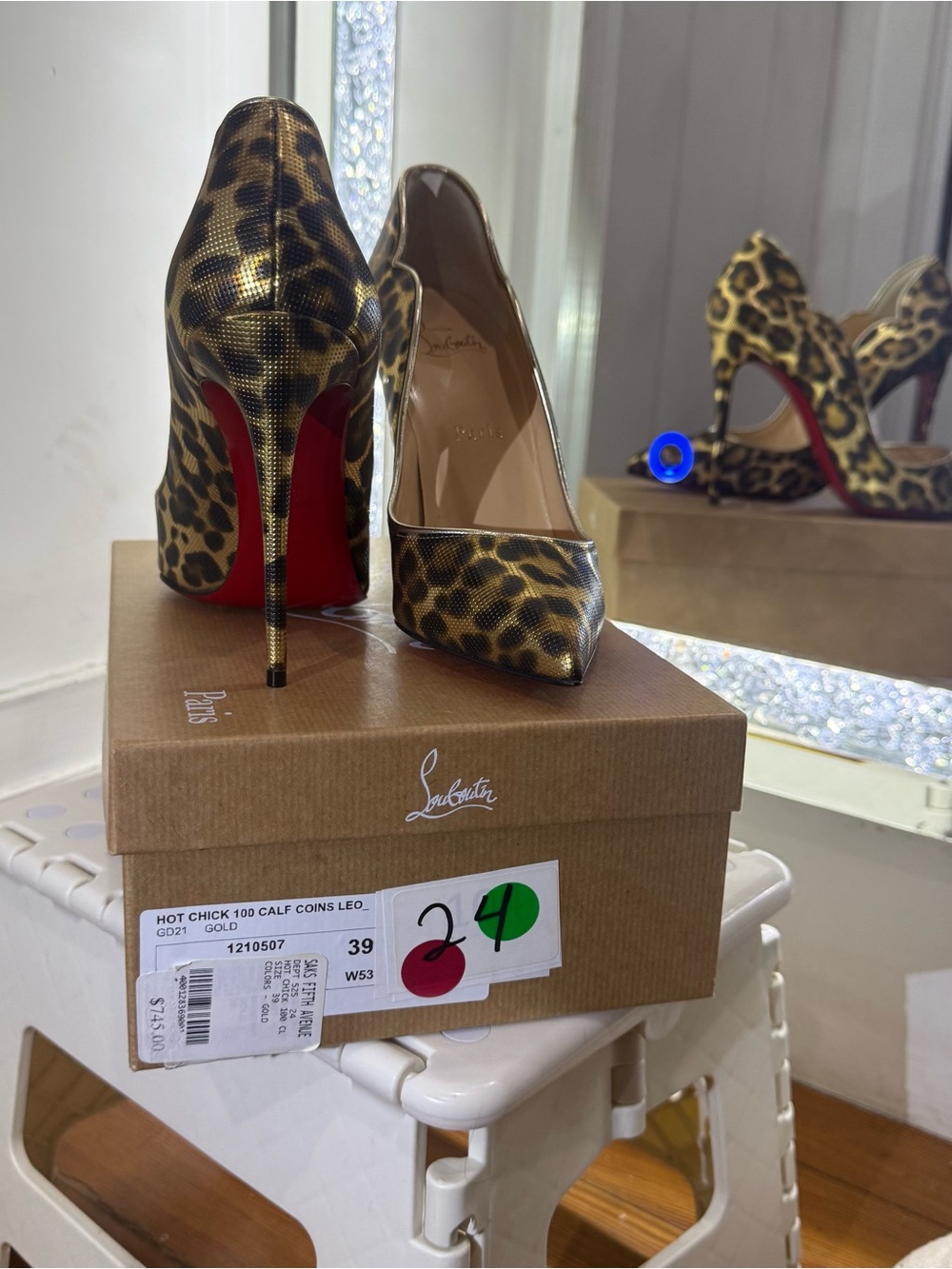 Christian Louboutin Leopard Print Pointed-Toe Pumps in Gold